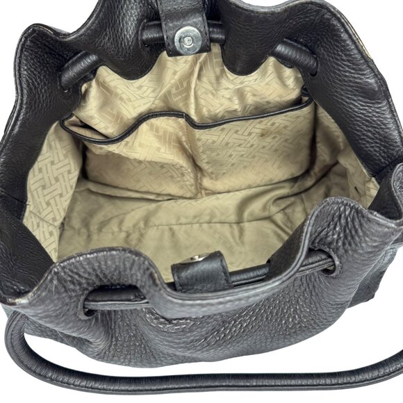 Slouchy Brown Leather Shoulder Handbag With Silver Hardware & Beige Lining - Picture 6 of 14